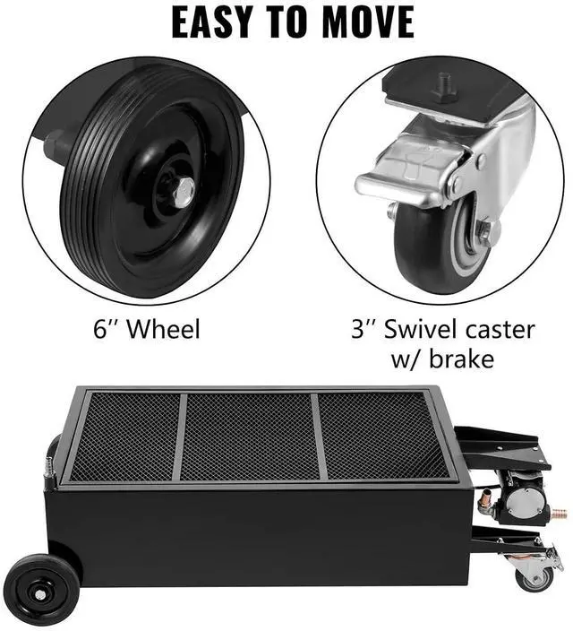 Alt view image 4 of 6 - Low Profile Oil Drain Pan, 25 Gal Oil Drain Pan with 110V High-Flow Electric Pump, Large Capacity Oil Change Pan with 7.2ft Hose & Folding Handle, Rolling Oil Drain Cart for Trucks, Buses, RVs