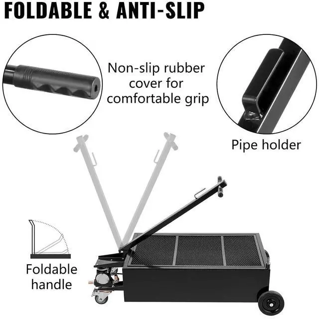 Alt view image 6 of 6 - Low Profile Oil Drain Pan, 25 Gal Oil Drain Pan with 110V High-Flow Electric Pump, Large Capacity Oil Change Pan with 7.2ft Hose & Folding Handle, Rolling Oil Drain Cart for Trucks, Buses, RVs