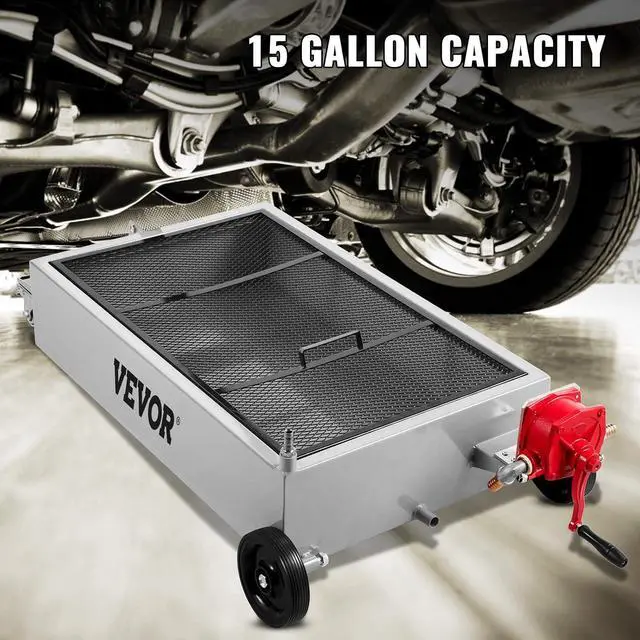 Alt view image 2 of 7 - Oil Drain Pan 15 Gallon Oil Drain Tank, 57L Low Profile Oil Drain Pan, Large Capacity Oil Change Pan, Foldable Hand, with Pump, Hose, Swivel Casters Wheels for Car, SUV, Trucks Oil Draining