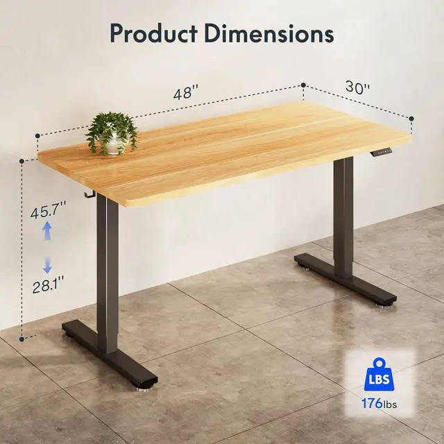 Alt view image 5 of 7 - Electric Adjustable Workbench, 48x30 Inches Ergonomic Worktable with Wheels for Garage, Workshop, Office and Home, Spacious Desktop for Woodworking Sewing and Crafts, Maple, 3 Packages