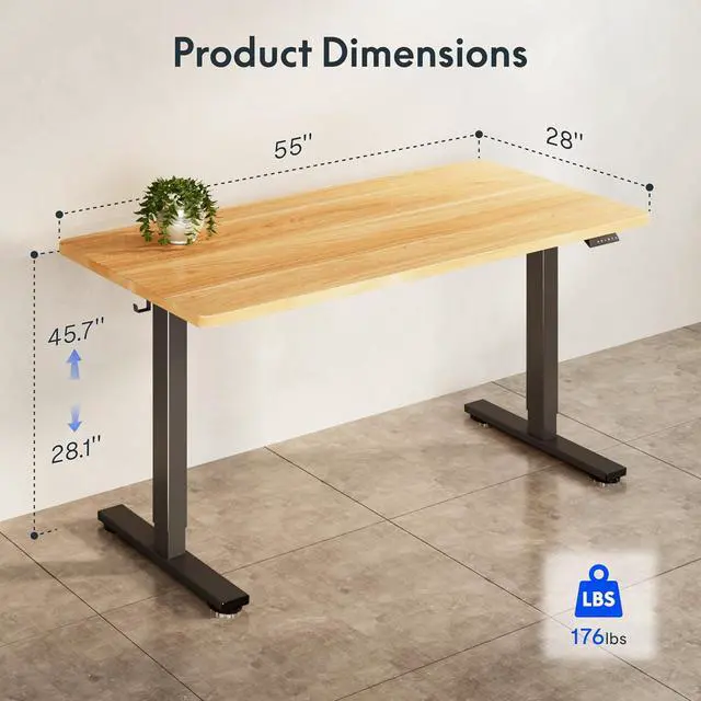 Alt view image 5 of 7 - Electric Adjustable Workbench, 55x28 Inches Ergonomic Worktable with Drawer and Wheels for Garage, Workshop and Office, Spacious Desktop for Woodworking and Crafts, Maple, 4 Packages