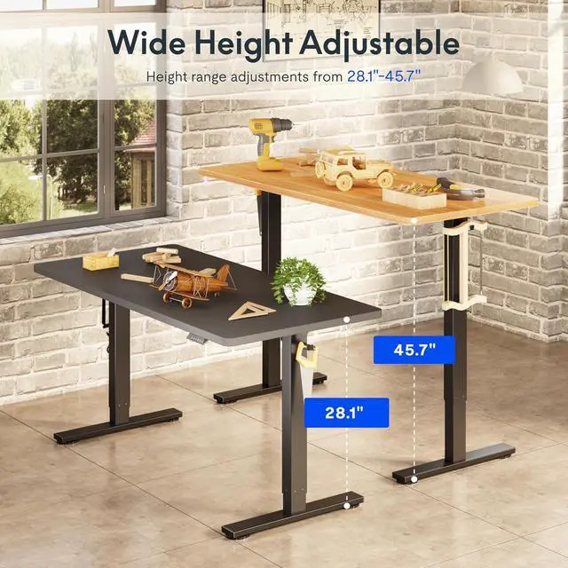 Alt view image 7 of 7 - Electric Adjustable Workbench, 48x30 Inches Ergonomic Worktable with Drawer for Garage, Workshop, Office and Home, Spacious Desktop for Woodworking Sewing and Crafts, Black, 3 Packages
