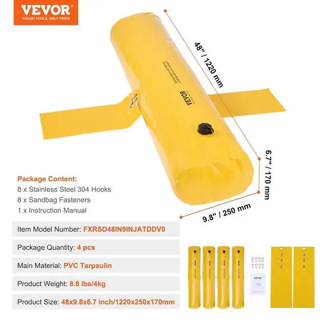 Alt view image 7 of 7 - Flood Barriers, Sandbag Alternative Flood Bags 4 Pack, Flood Barrier for Home, Water Barriers for Flooding, Doorway, Driveway(4FTx6in)