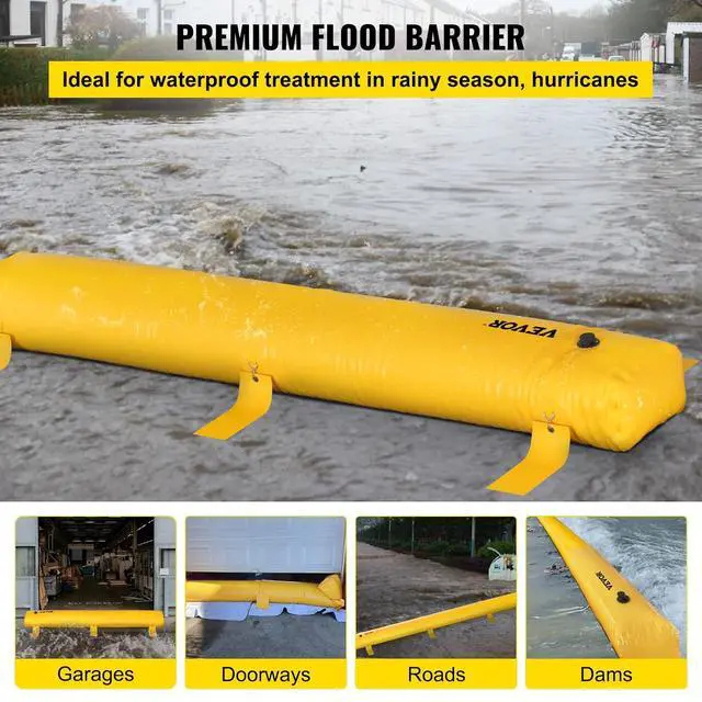 Alt view image 2 of 7 - Flood Barrier for Home, 24 ft Length x 12 in Height Sandbag Alternative, Water Barrier for Flooding, Reusable PVC Water Diversion Tubes, Flood Prevention Barriers for Door, Garages