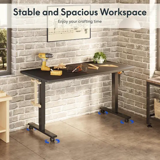 Alt view image 2 of 7 - Electric Adjustable Workbench, 48x30 Inches Ergonomic Worktable with Wheels for Garage, Workshop, Office and Home, Spacious Desktop for Woodworking Sewing and Crafts, Black, 3 Packages
