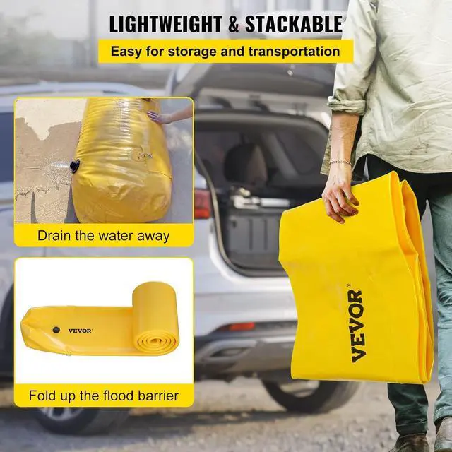Alt view image 6 of 7 - Flood Barrier for Home, 24 ft Length x 12 in Height Sandbag Alternative, Water Barrier for Flooding, Reusable PVC Water Diversion Tubes, Flood Prevention Barriers for Door, Garages