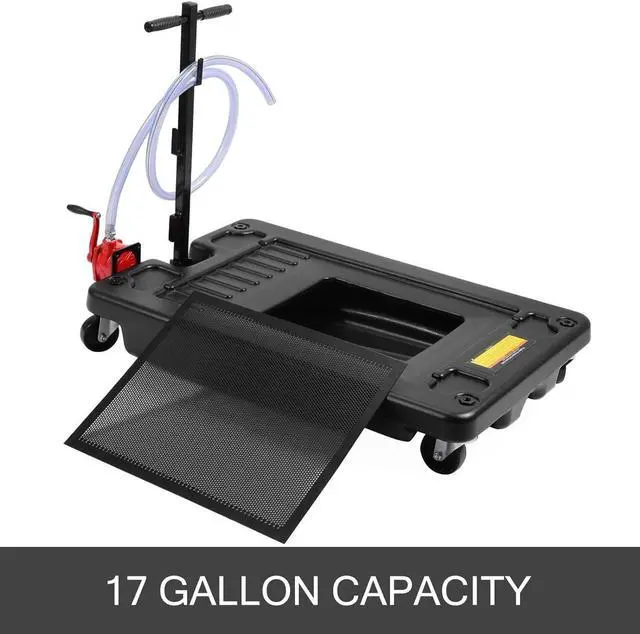Alt view image 2 of 7 - Oil Drain Pan, 17 Gallon Oil Drain Pan with Pump, 64L Low Profile Oil Drain Pan with 8 ft Hose, Rolling Oil Drain Cart for Trucks, Buses, RVs