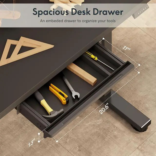 Alt view image 5 of 7 - Electric Adjustable Workbench, 48x30 Inches Ergonomic Worktable with Drawer for Garage, Workshop, Office and Home, Spacious Desktop for Woodworking Sewing and Crafts, Black, 3 Packages