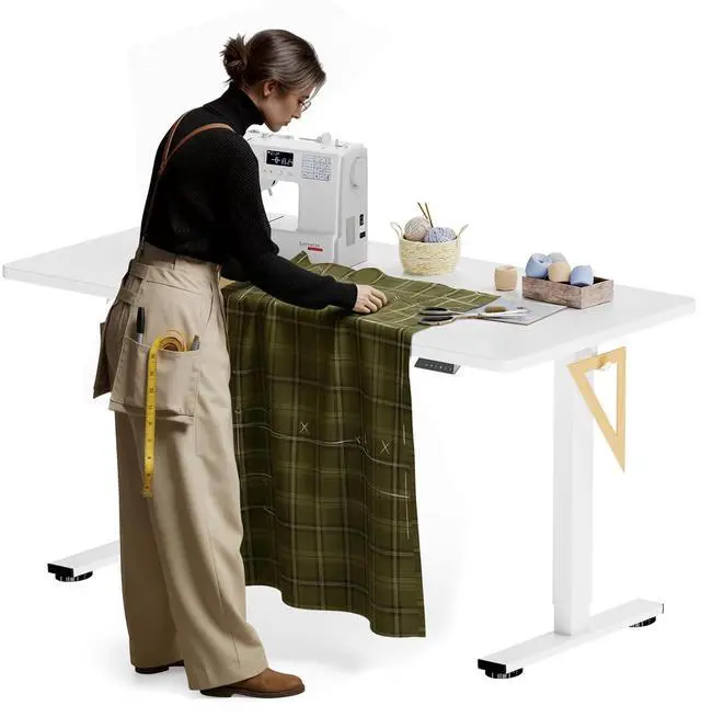 Main image of Electric Adjustable Workbench, 55x28 Inches Ergonomic Worktable for Garage, Workshop, Office and Home, Spacious Desktop for Woodworking Sewing and Crafts, White, 2 Packages