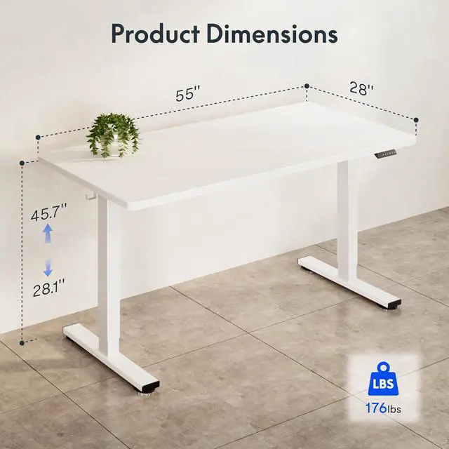 Alt view image 5 of 7 - Electric Adjustable Workbench, 55x28 Inches Ergonomic Worktable with Wheels for Garage, Workshop, Office and Home, Spacious Desktop for Woodworking Sewing and Crafts, White, 3 Packages