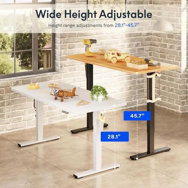 Alt view image 7 of 7 - Electric Adjustable Workbench, 55x28 Inches Ergonomic Worktable with Wheels for Garage, Workshop, Office and Home, Spacious Desktop for Woodworking Sewing and Crafts, White, 3 Packages