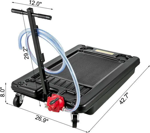 Alt view image 7 of 7 - Oil Drain Pan, 17 Gallon Oil Drain Pan with Pump, 64L Low Profile Oil Drain Pan with 8 ft Hose, Rolling Oil Drain Cart for Trucks, Buses, RVs