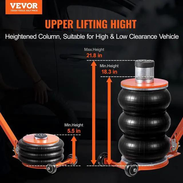 Alt view image 2 of 7 - Air Jack, 5 Ton/11000 lbs, 4-10 S Pneumatic Lifting Jack with Heightened Column & Adjustable Handle, Easy-to-Lift & Space-Saving Jack with Thick Rubber Pad, Fits for Sedan, SUV, Pickup Truck