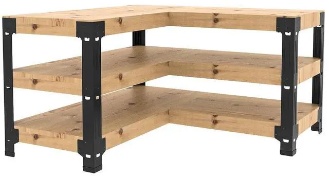Main image of Universal Steel Workbench Kit 5 Legs L Shaped Heavy Duty Work Bench for Garage Storage Shelving Workbenches Frame Black Customizable Work Table Brackets, Lumber Not Included