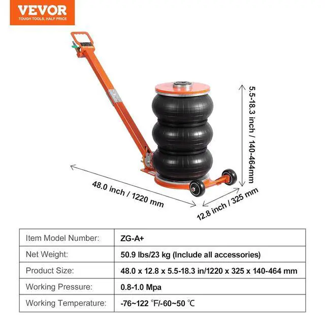 Alt view image 7 of 7 - Air Jack, 5 Ton/11000 lbs, 4-10 S Pneumatic Lifting Jack with Heightened Column & Adjustable Handle, Easy-to-Lift & Space-Saving Jack with Thick Rubber Pad, Fits for Sedan, SUV, Pickup Truck