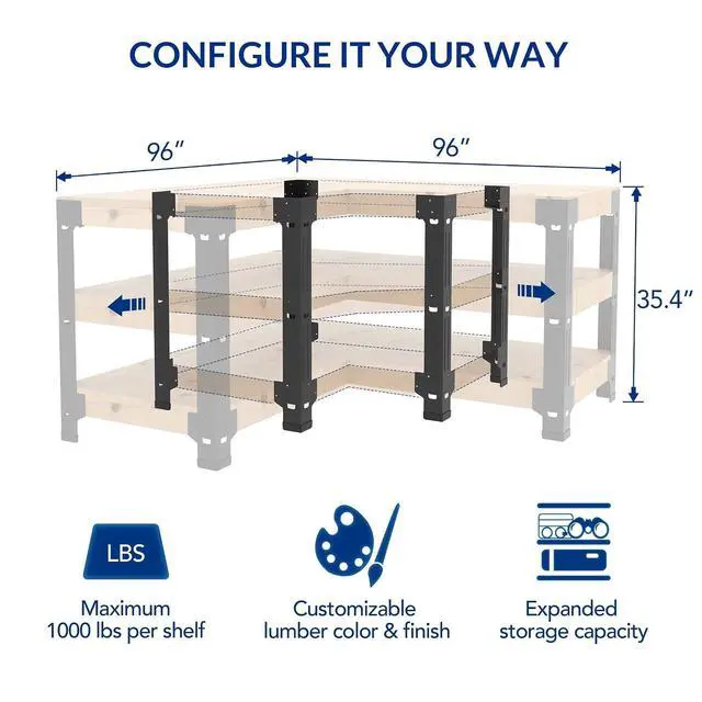 Alt view image 3 of 7 - Universal Steel Workbench Kit 5 Legs L Shaped Heavy Duty Work Bench for Garage Storage Shelving Workbenches Frame Black Customizable Work Table Brackets, Lumber Not Included