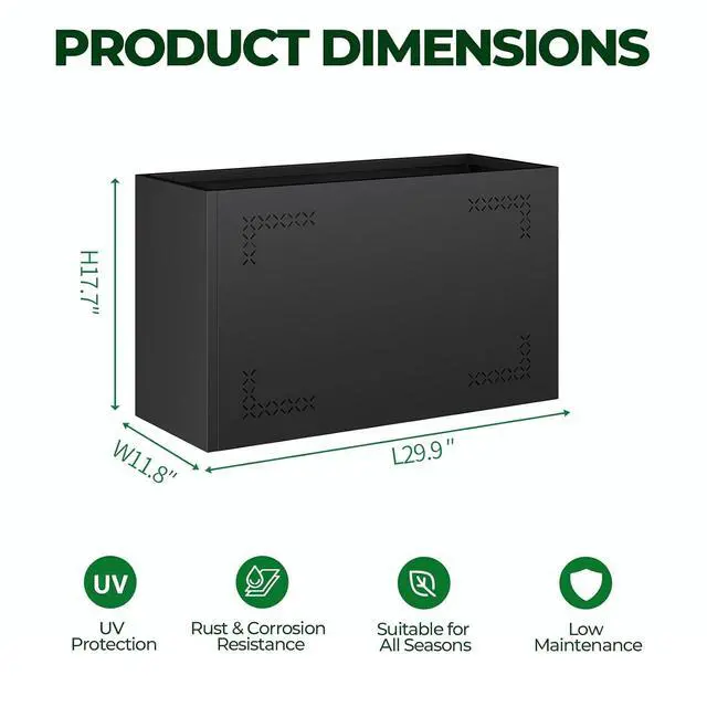 Alt view image 2 of 7 - Planters for Outdoor Plants,30"Lx11.8"Wx17.7"H All-Weather large Planter Boxes Outdoor with Drainage Holes,Anti-RainstormTall Planters for Outdoor Plants,Rectangular Planter Adjustable Shelf,Black