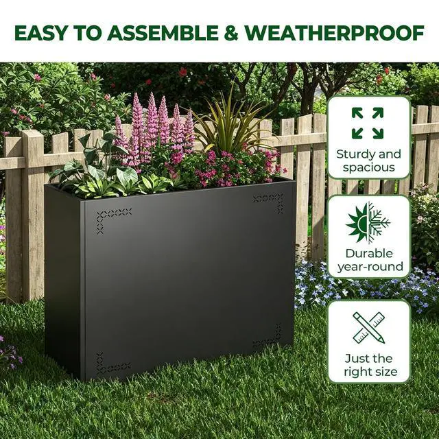 Alt view image 3 of 7 - Planters for Outdoor Plants,39.4" Lx15.7 Wx30 H All-Weather Large Planter Boxes Outdoor with Drainage Holes,Tall Planters for Outdoor Plants,Rectangular Planter Adjustable Shelf,Black