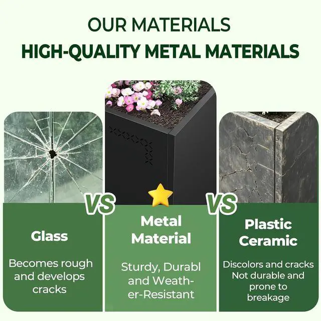 Alt view image 4 of 7 - Planters for Outdoor Plants,39.4" Lx15.7 Wx30 H All-Weather Large Planter Boxes Outdoor with Drainage Holes,Tall Planters for Outdoor Plants,Rectangular Planter Adjustable Shelf,Black