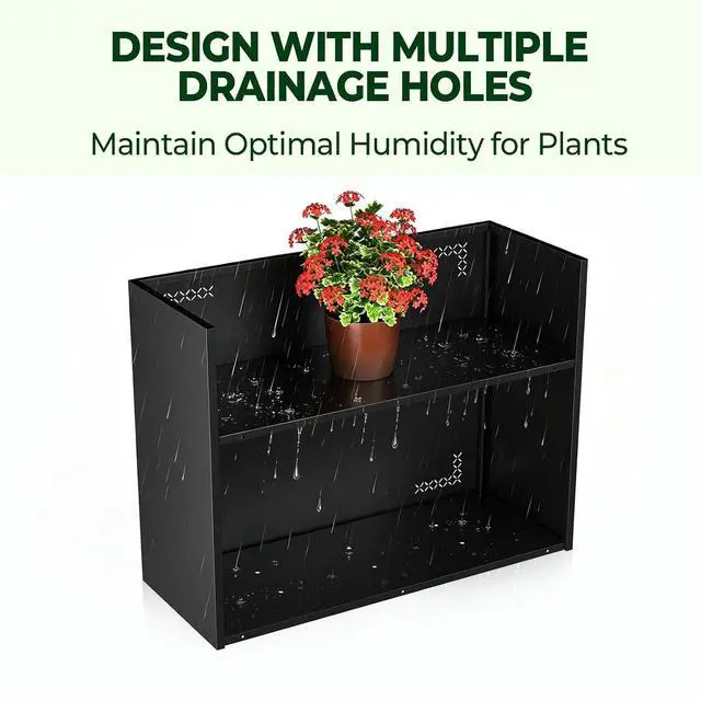 Alt view image 5 of 7 - Planters for Outdoor Plants,39.4" Lx15.7 Wx30 H All-Weather Large Planter Boxes Outdoor with Drainage Holes,Tall Planters for Outdoor Plants,Rectangular Planter Adjustable Shelf,Black