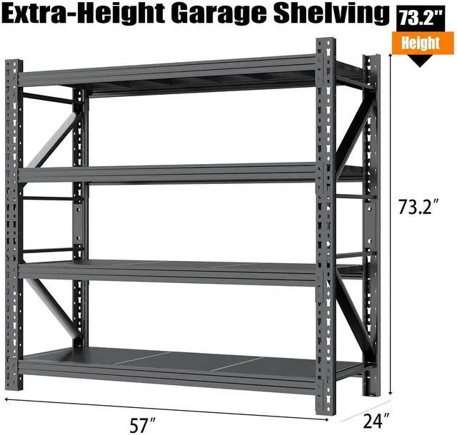 Alt view image 2 of 7 - Garage Shelves Heavy Duty 73" H*57" W*23.6" D Metal Garage Shelving Unit High Load Capacity Industrial Storage Shelves for Garage Warehouse Basement