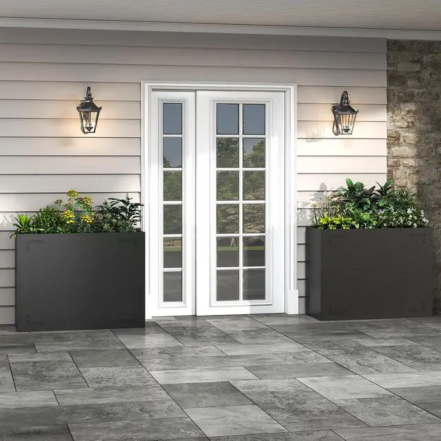 Alt view image 7 of 7 - Planters for Outdoor Plants,39.4" Lx15.7 Wx30 H All-Weather Large Planter Boxes Outdoor with Drainage Holes,Tall Planters for Outdoor Plants,Rectangular Planter Adjustable Shelf,Black