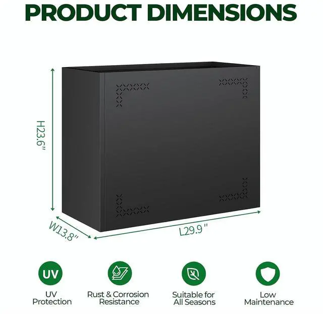 Alt view image 2 of 7 - Planters for Outdoor Plants,30"Lx13.8"Wx23.6"H All-Weather large Planter Boxes Outdoor with Drainage Holes,Anti-RainstormTall Planters for Outdoor Plants,Rectangular Planter Adjustable Shelf,Black