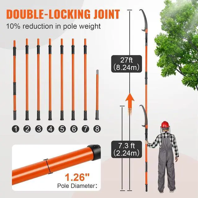 Alt view image 4 of 7 - Manual Pole Saw, 7.3-27 ft Extendable Tree Pruner, Sharp Steel Blade High Branches Trimming, Manual Branch Trimmer with Lightweight 8 Fiberglass Handles, for Pruning Palms and Shrubs