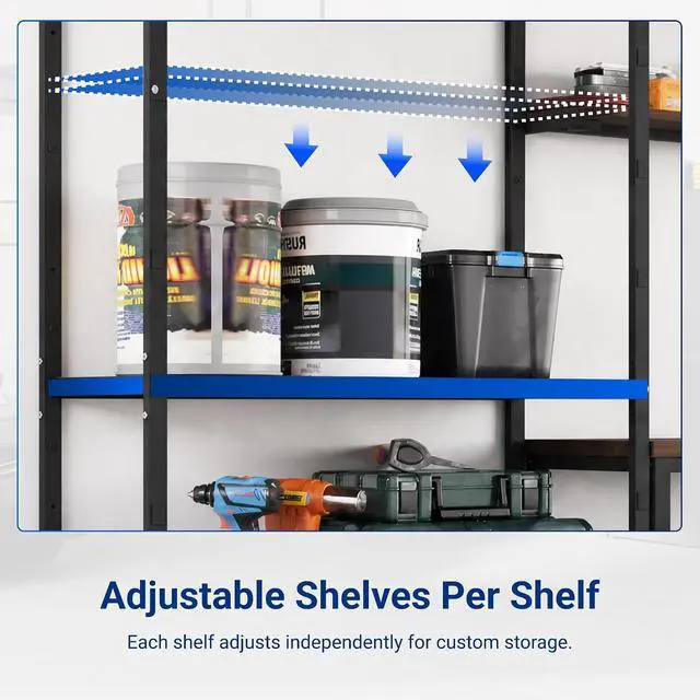 Alt view image 7 of 7 - Garage Storage System with Workbench and Shelving, 142" Modular Garage Organization System, Heavy-Duty Steel Storage Shelves & Workstation, Open Rack Design, Black, FLEXIMOD Series