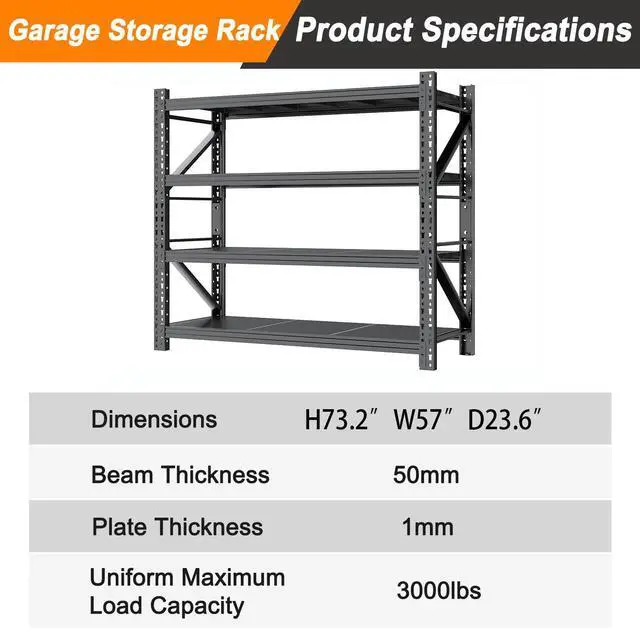 Alt view image 5 of 7 - Garage Shelves Heavy Duty 73" H*57" W*23.6" D Metal Garage Shelving Unit High Load Capacity Industrial Storage Shelves for Garage Warehouse Basement