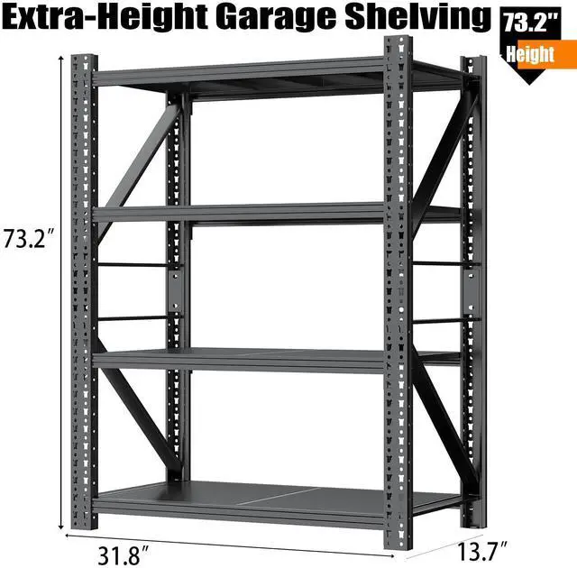 Alt view image 2 of 6 - Heavy Duty Garage Shelving,73" H Load Capacity Metal Garage Storage Shelves Adjustable Industrial Shelving Unit for Garage