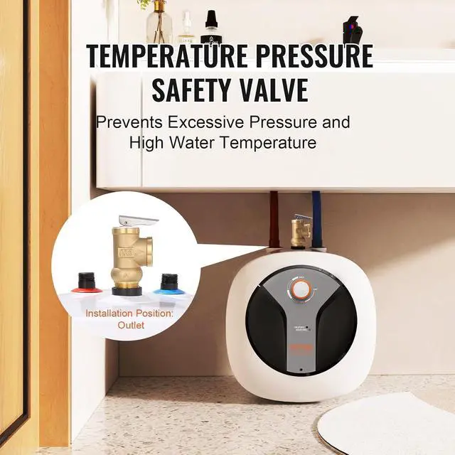 Alt view image 4 of 7 - Electric Mini-Tank Water Heater 2.5-Gallon Tank, 1440W Hot Water Boiler Storage, Safety Temperature Pressure Valve Easy Install, for Kichen Bathroom Restaurant, Shelf Wall Floor Mounted