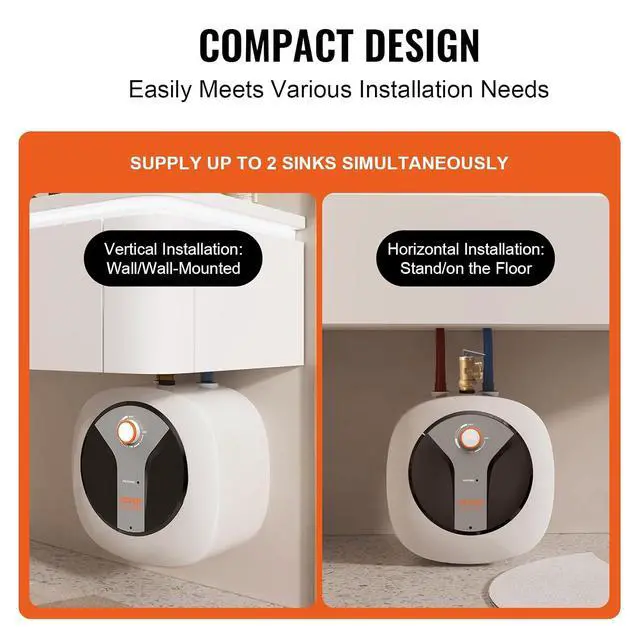 Alt view image 6 of 7 - Electric Mini-Tank Water Heater 2.5-Gallon Tank, 1440W Hot Water Boiler Storage, Safety Temperature Pressure Valve Easy Install, for Kichen Bathroom Restaurant, Shelf Wall Floor Mounted