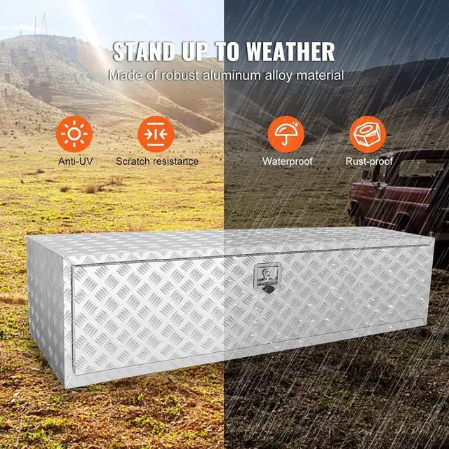 Alt view image 4 of 7 - Underbody Truck Box, 60"×24"×24" Pickup Storage Box, Heavy Duty Aluminum Diamond Plate Tool Box with Lock and Keys, Waterproof Trailer Storage Box with T-Handle Latch for Truck, Van, Trailer