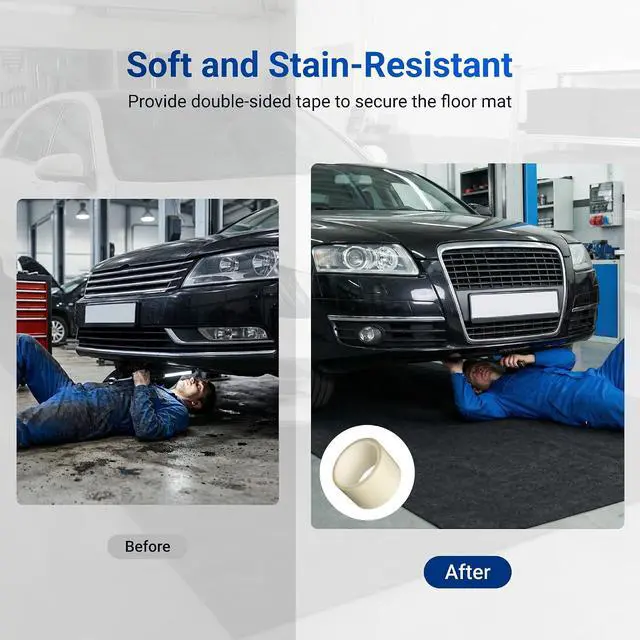Alt view image 2 of 7 - 17' x 8' Garage Floor Mat Oil Spill Mat, Waterproof Garage Flooring for Cars & SUVs,Absorbent, Slip-Resistant, Quick Dry Carpet Fabric(Includes Double Sided Tape)