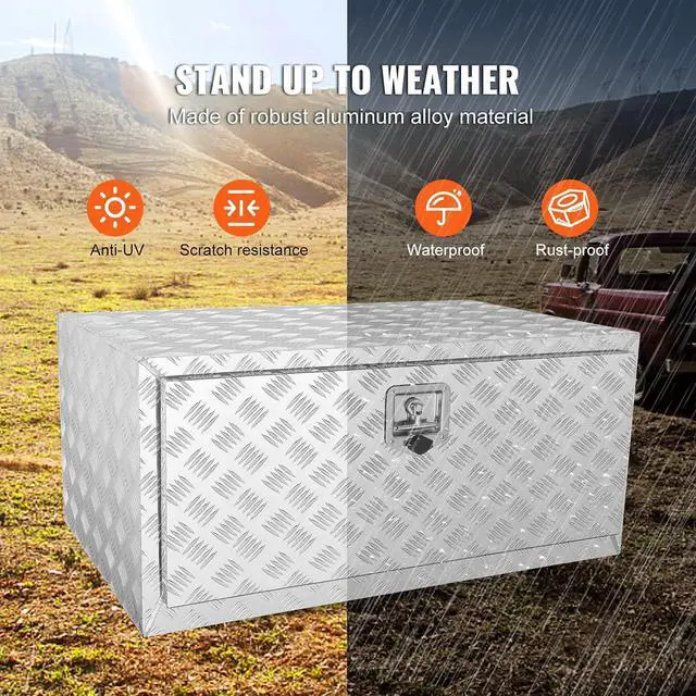 Alt view image 4 of 7 - Underbody Truck Box, 36"×24"×24" Pickup Storage Box, Heavy Duty Aluminum Diamond Plate Tool Box with Lock and Keys, Waterproof Trailer Storage Box with T-Handle Latch for Truck, Van, Trailer