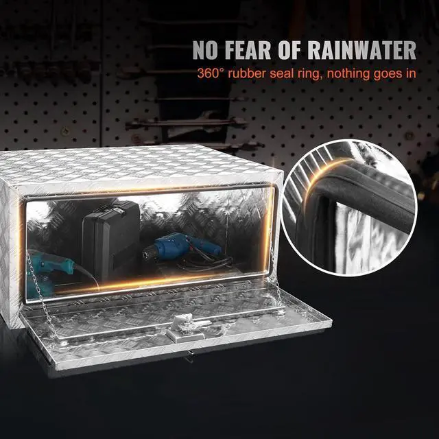 Alt view image 5 of 7 - Underbody Truck Box, 36"×24"×24" Pickup Storage Box, Heavy Duty Aluminum Diamond Plate Tool Box with Lock and Keys, Waterproof Trailer Storage Box with T-Handle Latch for Truck, Van, Trailer