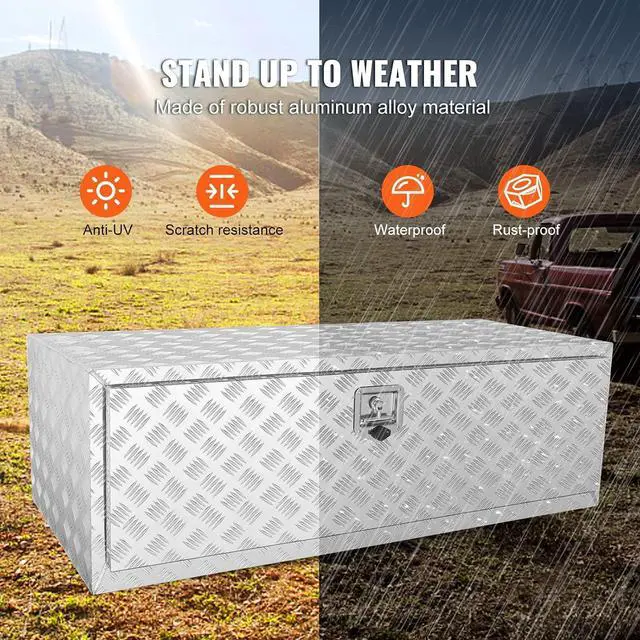 Alt view image 4 of 7 - Underbody Truck Box, 48"×24"×24" Pickup Storage Box, Heavy Duty Aluminum Diamond Plate Tool Box with Lock and Keys, Waterproof Trailer Storage Box with T-Handle Latch for Truck, Van, Trailer