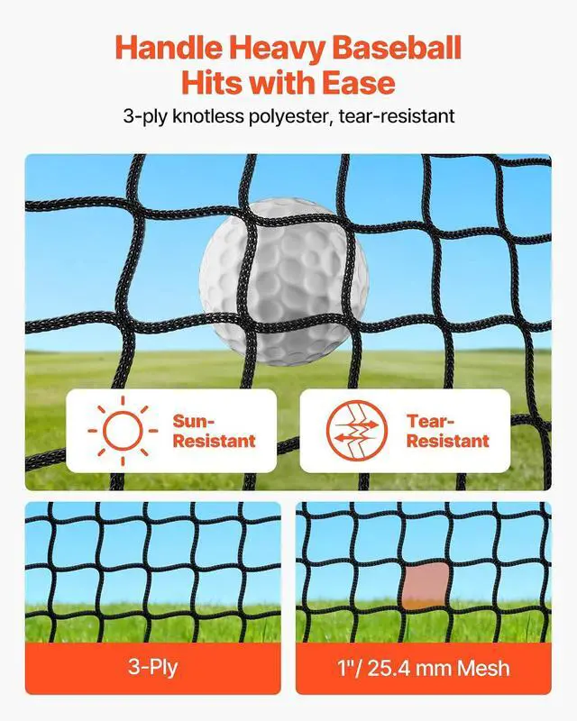 Alt view image 3 of 7 - Baseball Batting Cage,Professional Softball Baseball Batting Hitting Training Net,Heavy Duty Enclosed PE Practice Portable Pitching Cage Net&Carry Bag,for Backyard,Field,Indoor&Outdoor