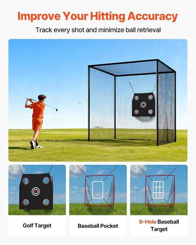 Alt view image 5 of 7 - Baseball Batting Cage,Professional Softball Baseball Batting Hitting Training Net,Heavy Duty Enclosed PE Practice Portable Pitching Cage Net&Carry Bag,for Backyard,Field,Indoor&Outdoor
