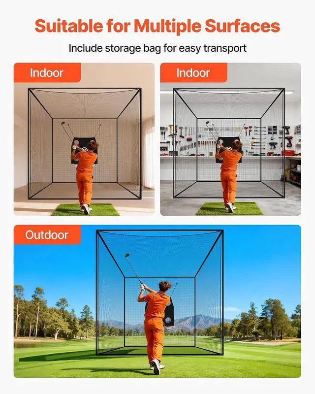 Alt view image 6 of 7 - Baseball Batting Cage,Professional Softball Baseball Batting Hitting Training Net,Heavy Duty Enclosed PE Practice Portable Pitching Cage Net&Carry Bag,for Backyard,Field,Indoor&Outdoor