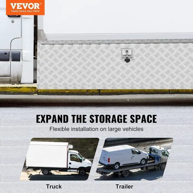 Alt view image 2 of 7 - Underbody Truck Box, 60"×24"×24" Pickup Storage Box, Heavy Duty Aluminum Diamond Plate Tool Box with Lock and Keys, Waterproof Trailer Storage Box with T-Handle Latch for Truck, Van, Trailer