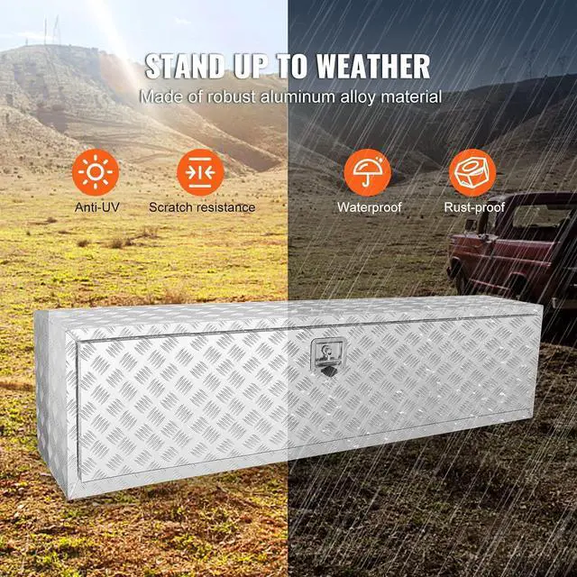 Alt view image 4 of 7 - Underbody Truck Box, 60"×17"×18" Pickup Storage Box, Heavy Duty Aluminum Diamond Plate Tool Box with Lock and Keys, Waterproof Trailer Storage Box with T-Handle Latch for Truck, Van, Trailer