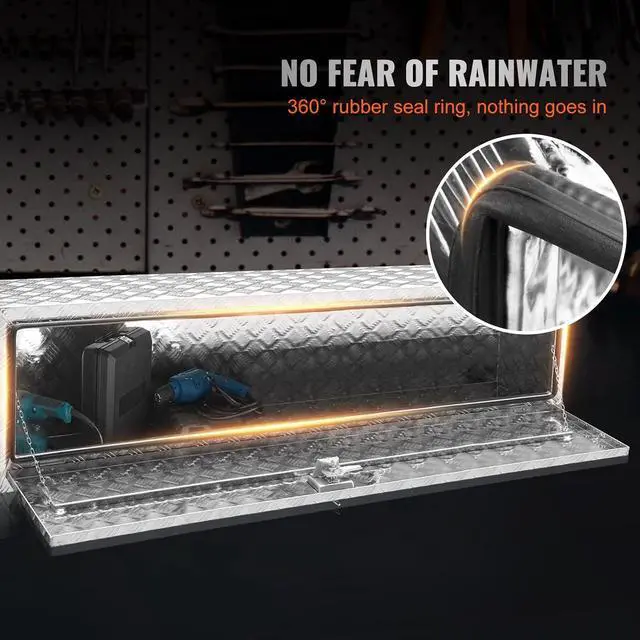 Alt view image 5 of 7 - Underbody Truck Box, 60"×17"×18" Pickup Storage Box, Heavy Duty Aluminum Diamond Plate Tool Box with Lock and Keys, Waterproof Trailer Storage Box with T-Handle Latch for Truck, Van, Trailer
