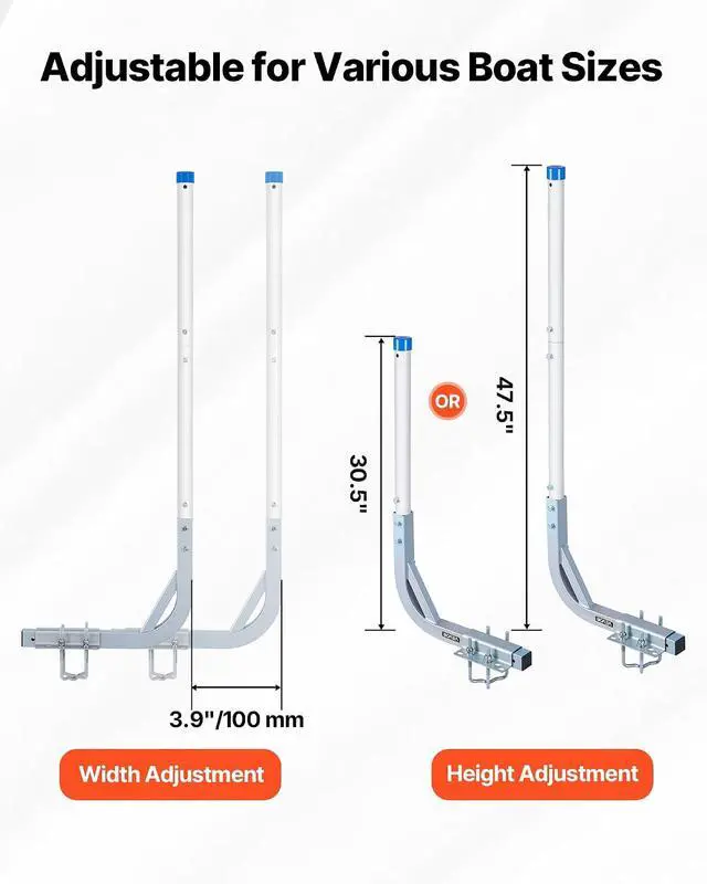 Alt view image 3 of 7 - Boat Trailer Guide, 16.7"- 60 Adjustable Design Trailer Guide Poles, 2PCS Trailer Guide-Ons for Ski Boat, Fishing Boat or Sailboat Trailer
