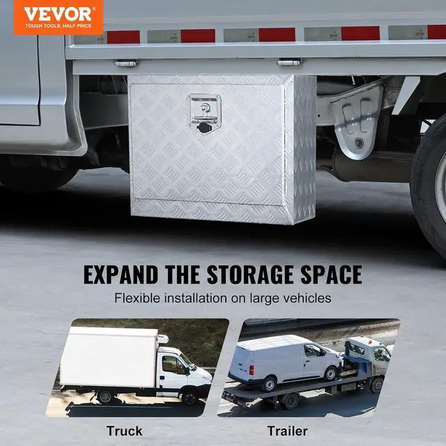 Alt view image 2 of 7 - Underbody Truck Box, 24"×14"×16" Pickup Storage Box, Heavy Duty Aluminum Diamond Plate Tool Box with Lock and Keys, Waterproof Trailer Storage Box with T-Handle Latch for Truck, Van, Trailer