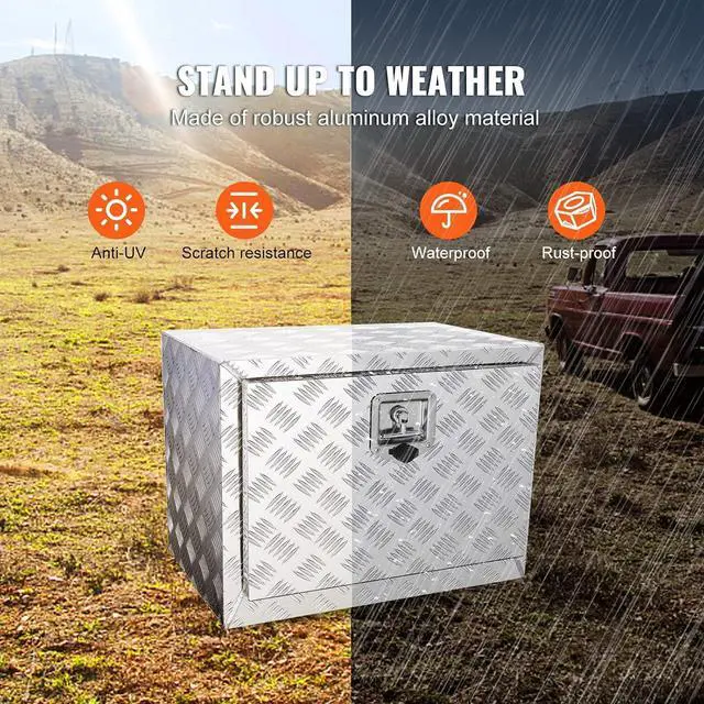 Alt view image 4 of 7 - Underbody Truck Box, 24"×14"×16" Pickup Storage Box, Heavy Duty Aluminum Diamond Plate Tool Box with Lock and Keys, Waterproof Trailer Storage Box with T-Handle Latch for Truck, Van, Trailer