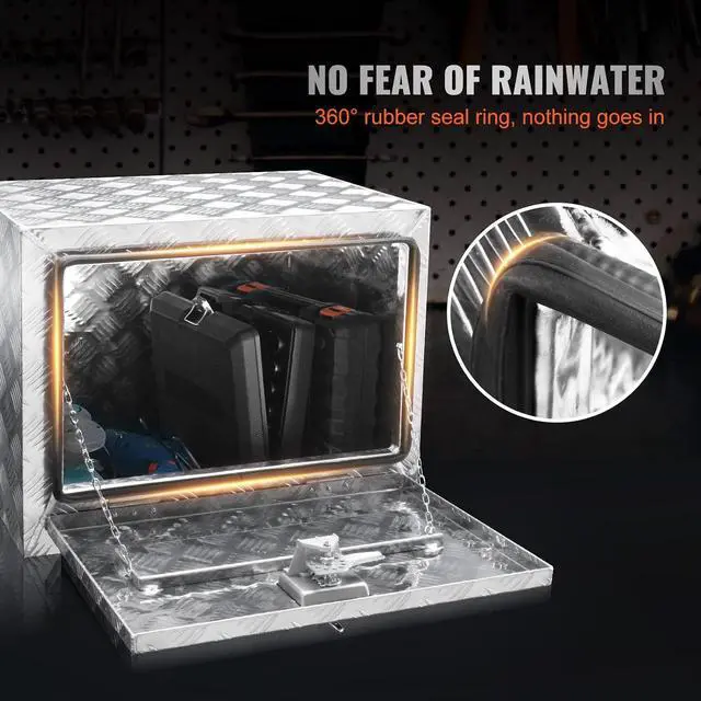 Alt view image 5 of 7 - Underbody Truck Box, 24"×14"×16" Pickup Storage Box, Heavy Duty Aluminum Diamond Plate Tool Box with Lock and Keys, Waterproof Trailer Storage Box with T-Handle Latch for Truck, Van, Trailer