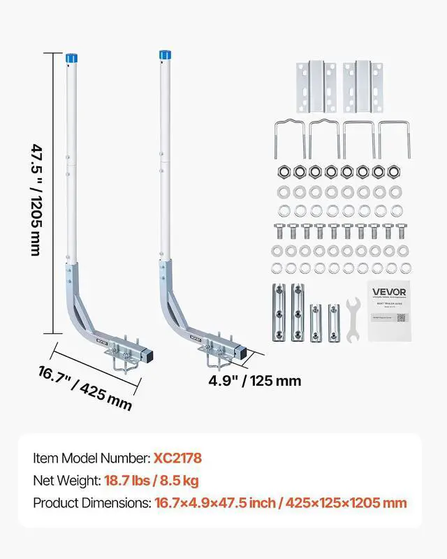Alt view image 7 of 7 - Boat Trailer Guide, 16.7"- 60 Adjustable Design Trailer Guide Poles, 2PCS Trailer Guide-Ons for Ski Boat, Fishing Boat or Sailboat Trailer