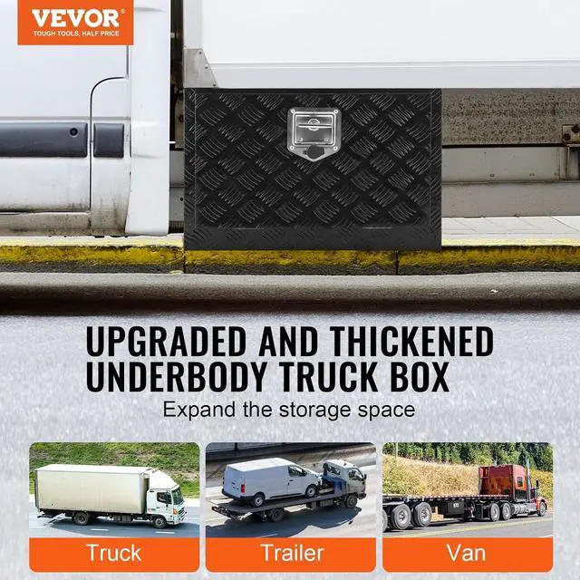 Alt view image 2 of 7 - Underbody Truck Box, 24" x 12" x 14" Pickup Storage Box, Heavy Duty Aluminum Diamond Plate Tool Box with Lock and Keys, Waterproof Trailer Storage Box with T-Handle Latch for Truck, Van, Trailer